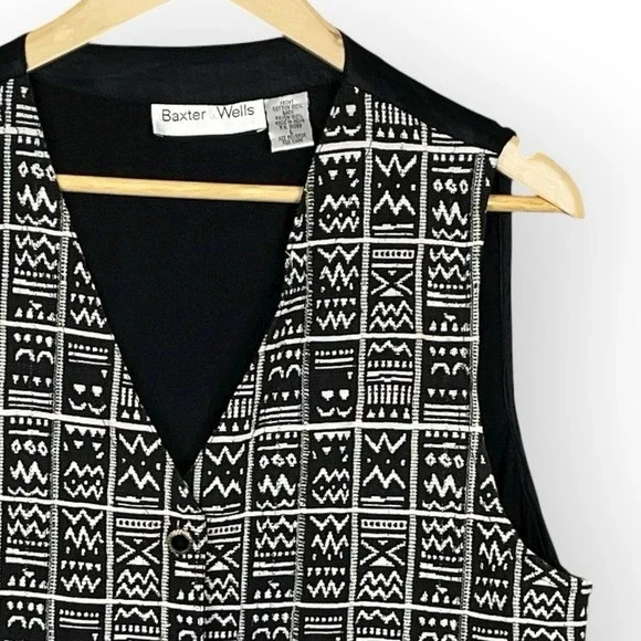 VTG 90s Baxter Wells Woven Tribal Print Vest Womens L Retro Satin Lined Tie Back - Picture 2 of 6
